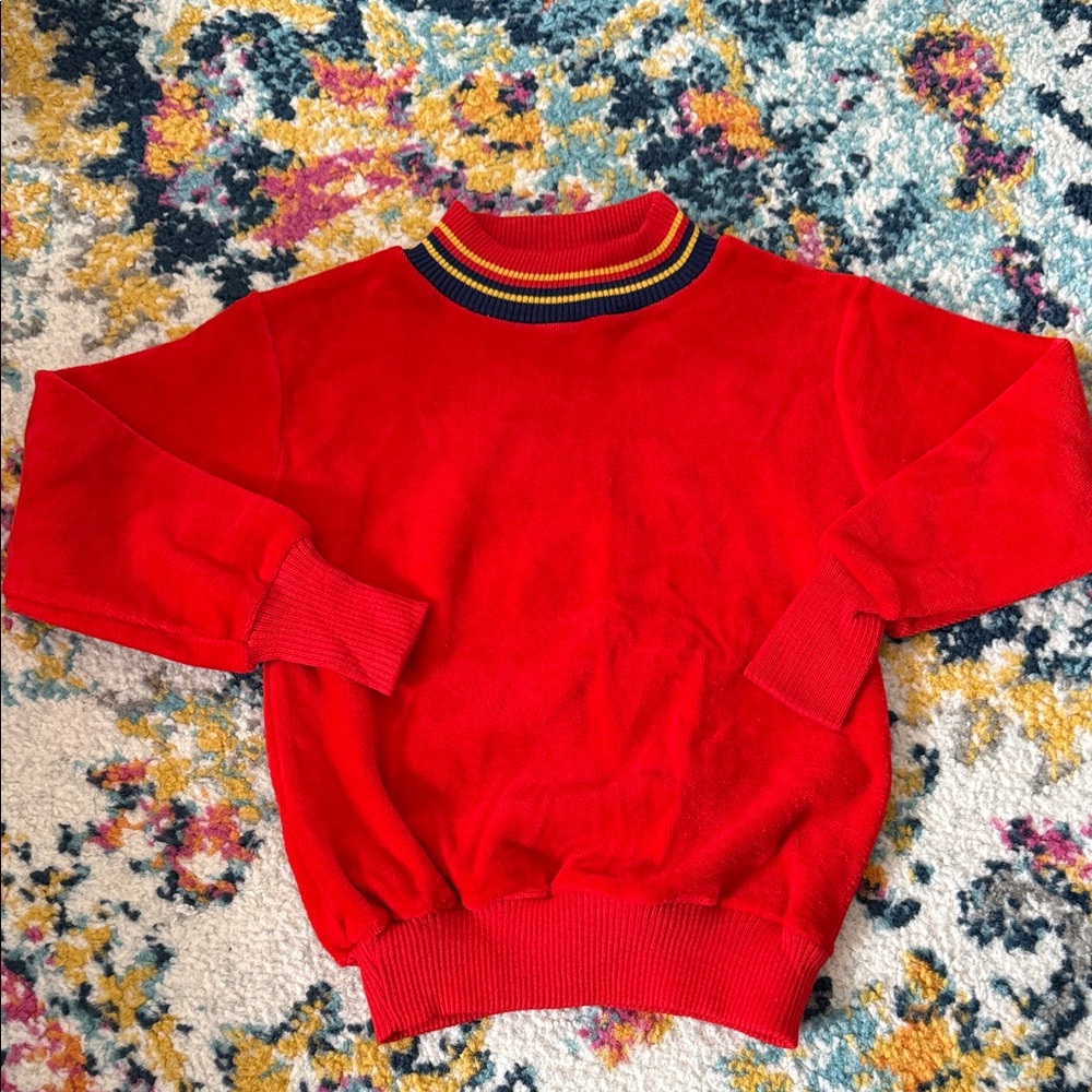 Vintage Healthtex velour Crewneck Sweater with Striped Collar